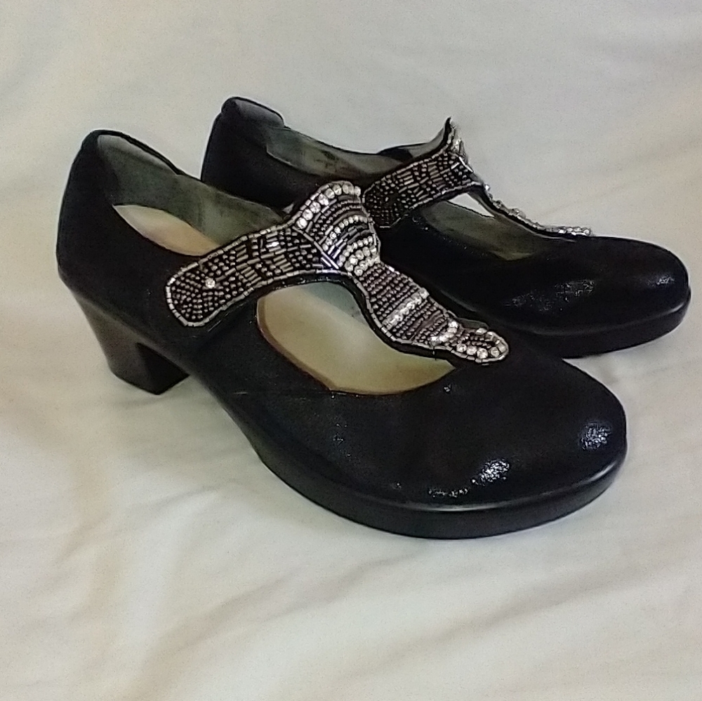 Alegria Hazel Black Crackle Bling Clog Shoe